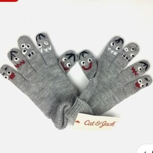Kids Halloween costume Monster Gray Finger Knit Gloves OSFM NWT